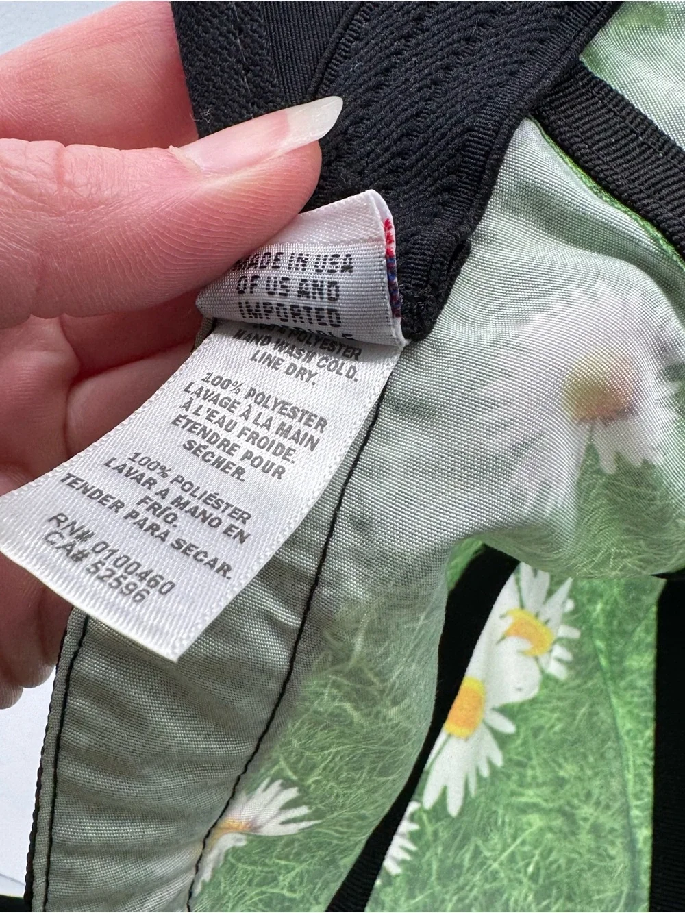 KAVU Strap Back Hat Size Large Daisies Green Floral Grass Made in USA NWT